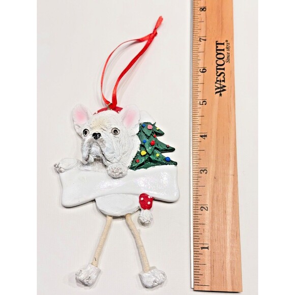 French Bulldog Personalized Dog Christmas Tree Ornament Dangling Legs Write Name - Picture 3 of 3